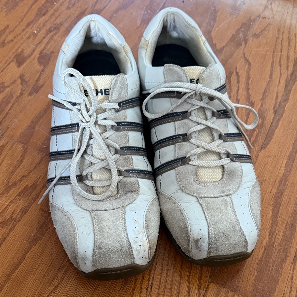 Skechers Cream and Brown and Blue Men's Lace-Up Sneakers Men’s 13
